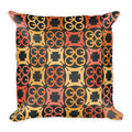 African pattern pillow with orange and yellow Adinkra symbol prints - Square Pillow - Adventacle