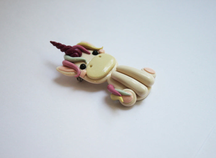White unicorn brooch, handmade fairytale brooch - Adventacle